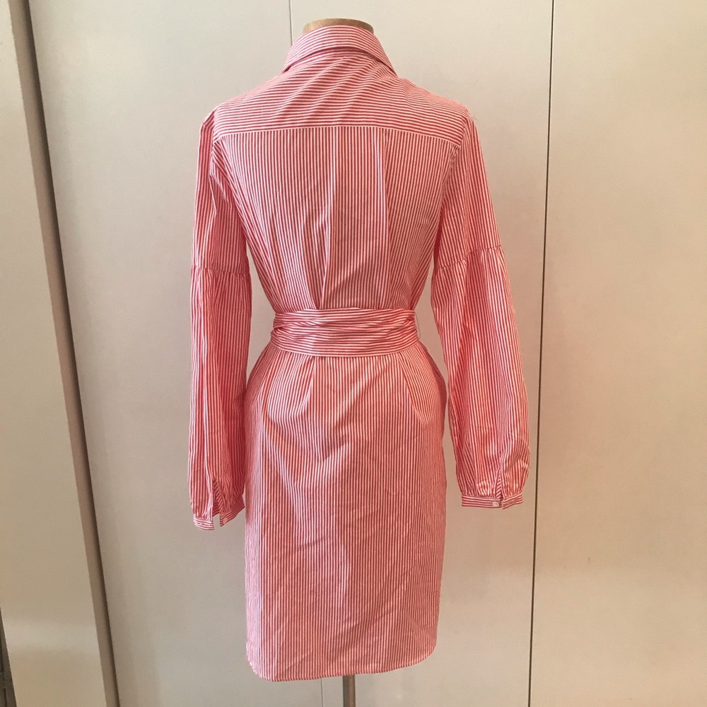 J. McLaughlin Millbury Cotton Red & White Stripe Tie Belt Midi Shirt Dress S NWT - Picture 4 of 16